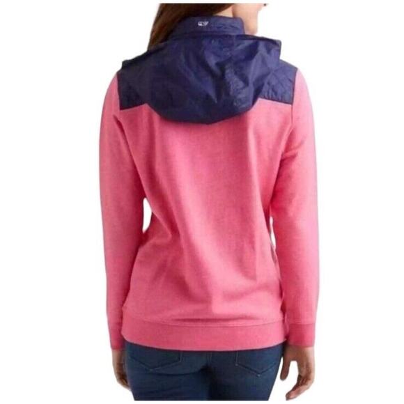 Vineyard Vines Shep Quilted Pullover Hoodie Women S Navy Pink Quarter Snap - Picture 9 of 15